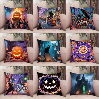 Amerikanisch Neu Kürbis Halloween Cartoon Kinder Schwarz Kissenbezug Wohnzimmer Sofa Schlafzimmer Rückenlehne