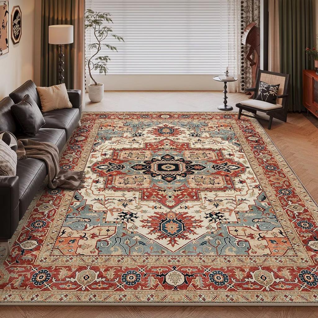 Vintage Light Luxury Living Room Carpet Persia Machine Washable Decoration Coffee Tables Bedroom Rug Plush Mat
