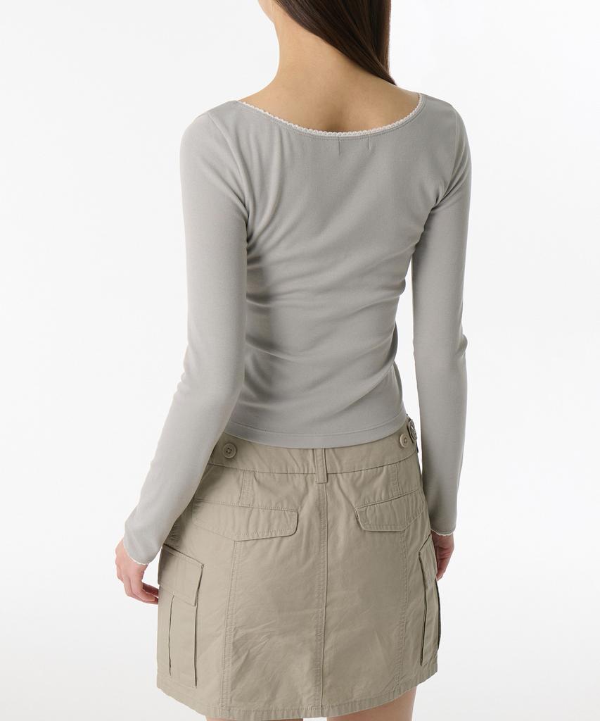 MUSINSA STANDARD WOMAN Lace Trim Ballerina Long Sleeve T-Shirt [Light Grey]