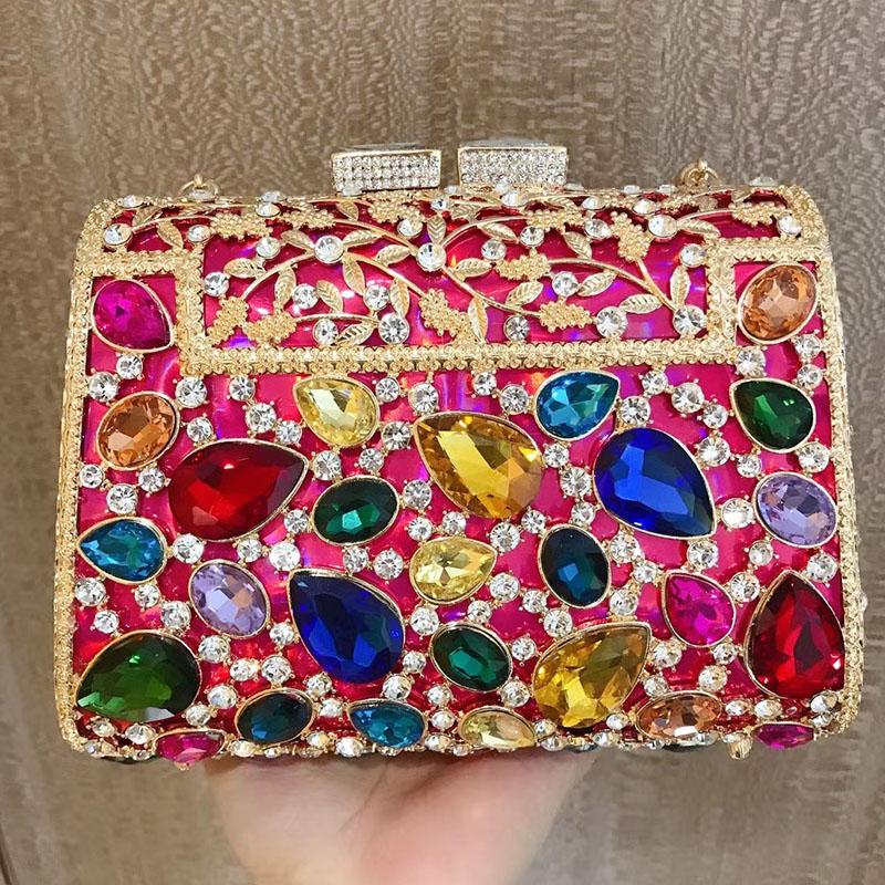 WHTUOHENG Green Diamond  Evening Clutch Handbag Girls Big Rhinestones For Women Rose Red Purses Ladies Party Prom Lady Bags