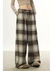 Women's Retro Plaid Wool Wide-Leg Pants - Loose, Versatile Design for Autumn/Winter