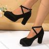 Fashion Comemore 2025 New Chunky High Heels Women's Shoes Fashion Suede Cross Strap Elegant Woman Heels Platform Solid Party Dress Pumps