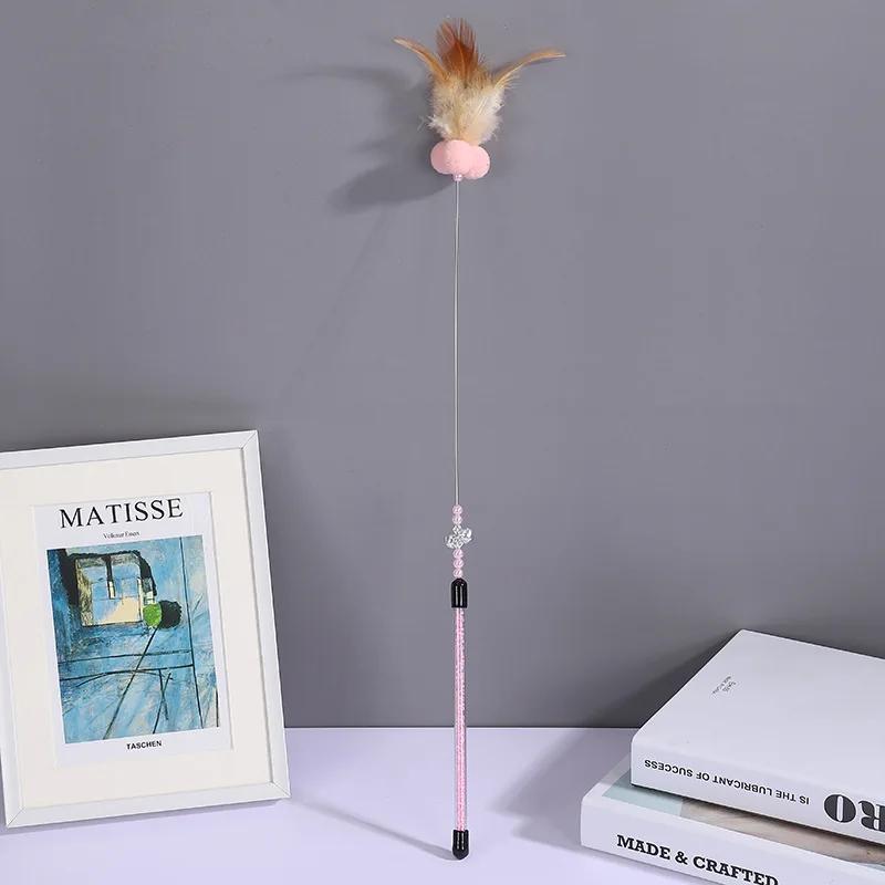 Cat Toy Cats Feather Toy Steel Wire Cat Toys with Bell Stick Scratch Bite Feather Toys for Cats Teaser Stick Ball Pet Products