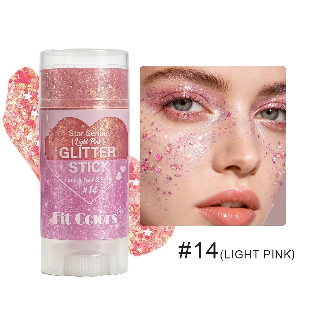 Fit Colors Star Series Glitter Stick Body Shimmer Face Hair Highlighter Chunky Festival Glitter Makeup for USA 250th Anniversary Fireworks Party Raves