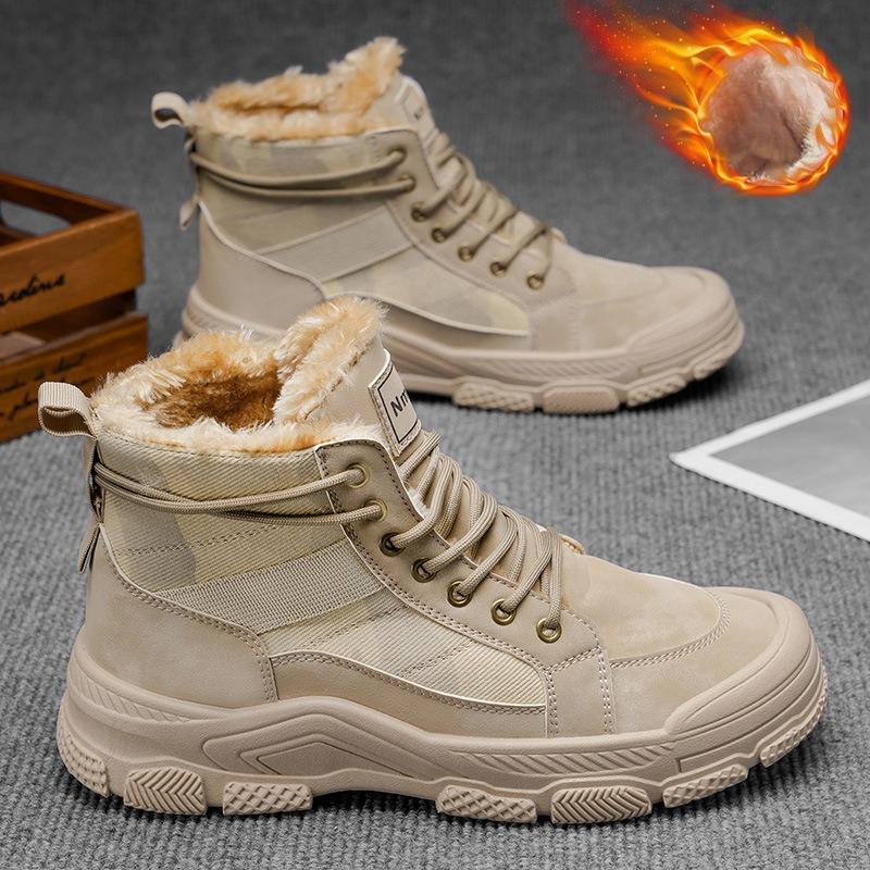 Men s Short Boots 2026 Winter New Plush Thicken Outdoor Non Slip High Top Shoes Comfortable Fashion Cross Tied Warm Cotton Shoes 39 3460₽