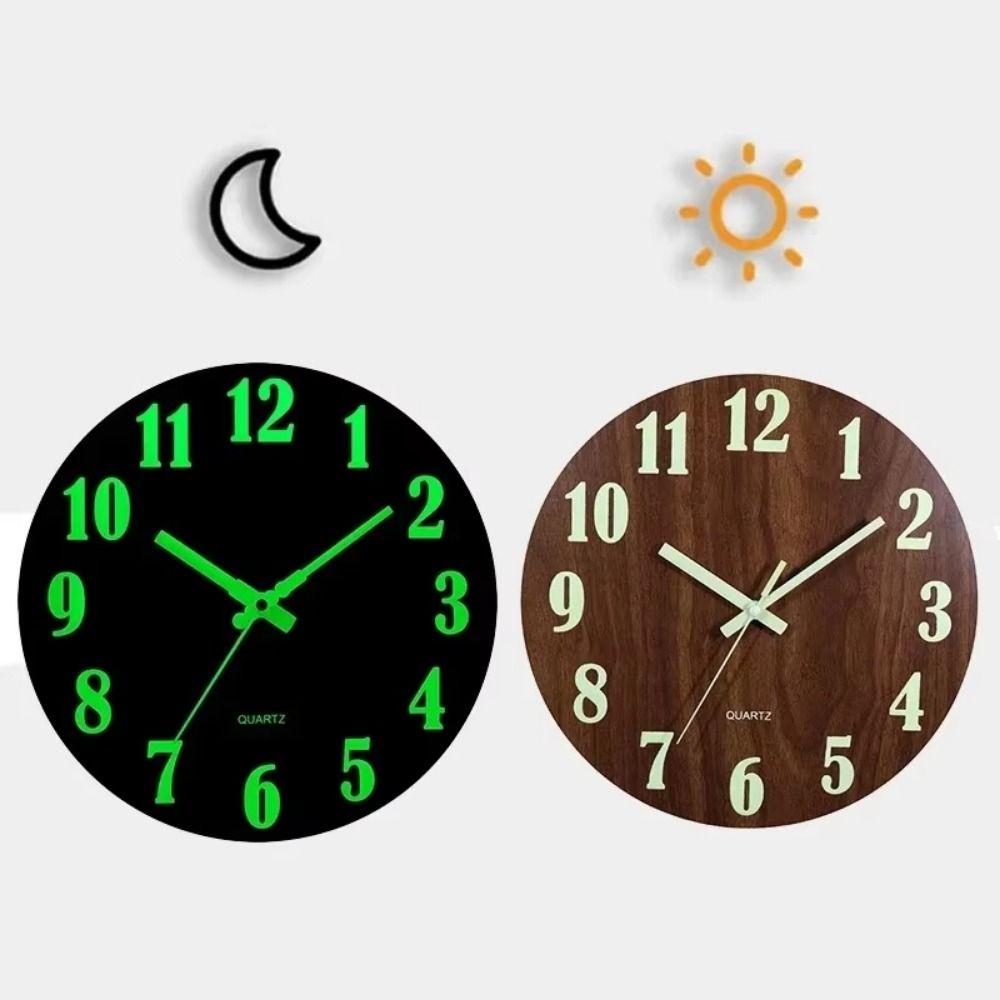 Wood Grain Luminous Wall Clock 12 Inch Quartz Wall Clock Digital Clock  Home Decoration