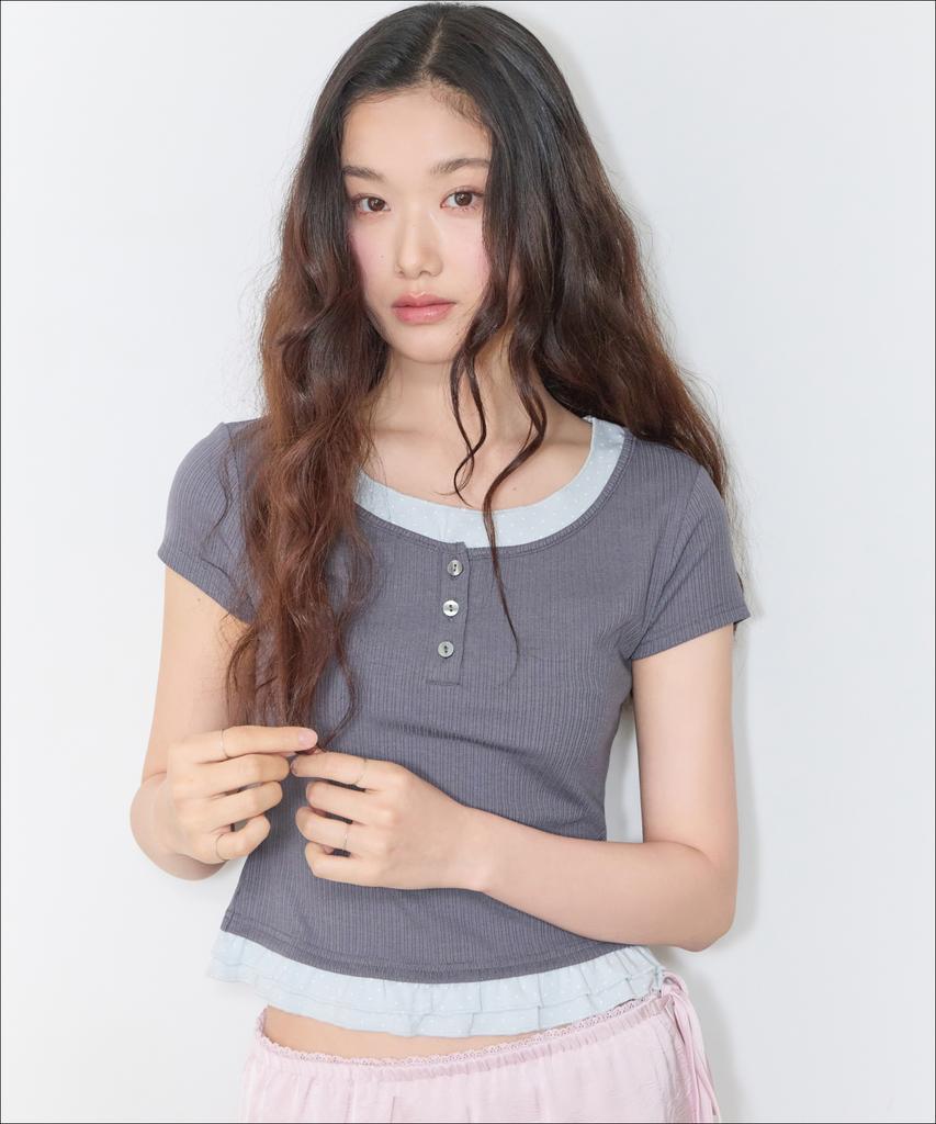 MIXXO Pattern Frill Layered T-Shirt Re Lwg412A_Miwhwg50Qa