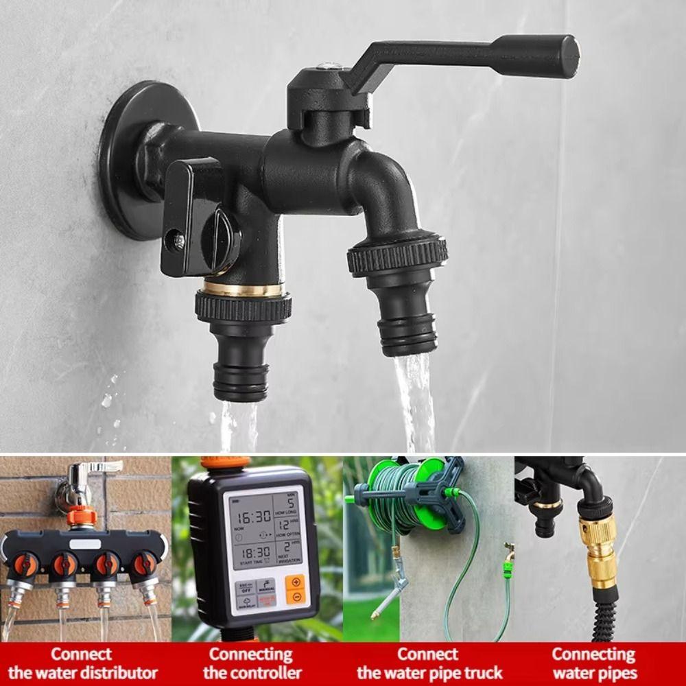 Dual Outlet Brass Garden Hose Faucet Black Washing Machine Bibcocks Anti-Freeze Bibcocks  Garden