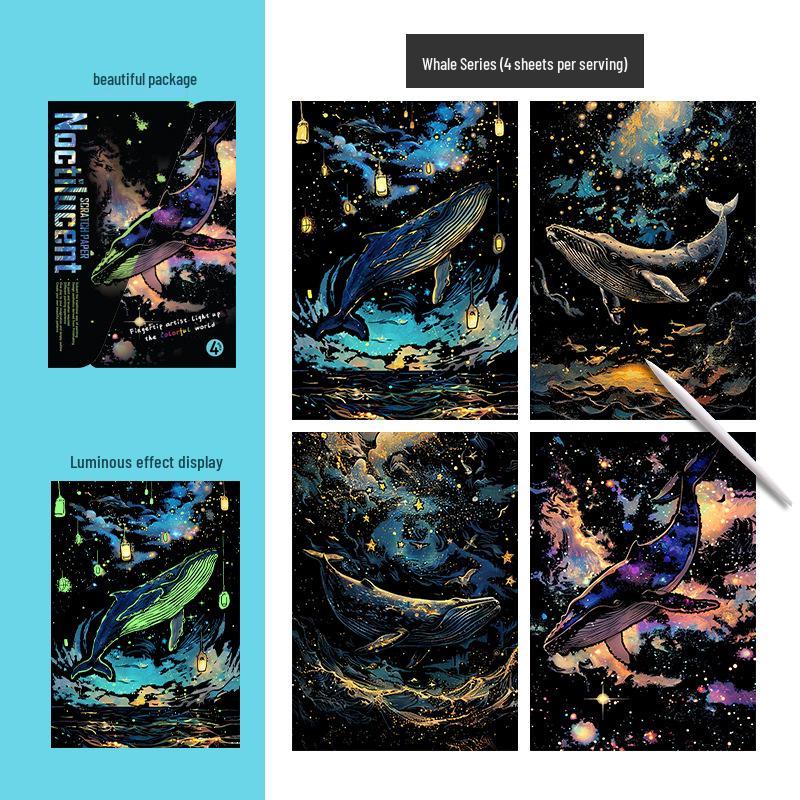 Yuelu A4 Ночное свечение Раскраска-скретч - Цветная DIY Арт-бумага для взрослых.