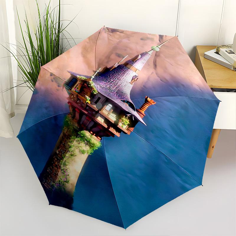 

Rapunzel s Castle Themed Automatic Opening and Closing Umbrella, Brightly Colored 8-rib Portable Umbrella, Suitable for Men and Women, A Per