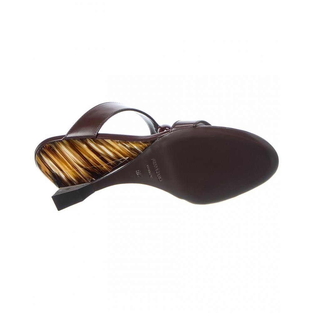 Salvatore Ferragamo Seleny Croc Embossed Leather Wedge Sandal Brown