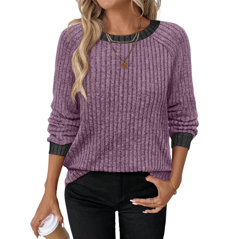 T-shirt da Donna Autunno Inverno Girocollo Patchwork Manica Lunga Top
