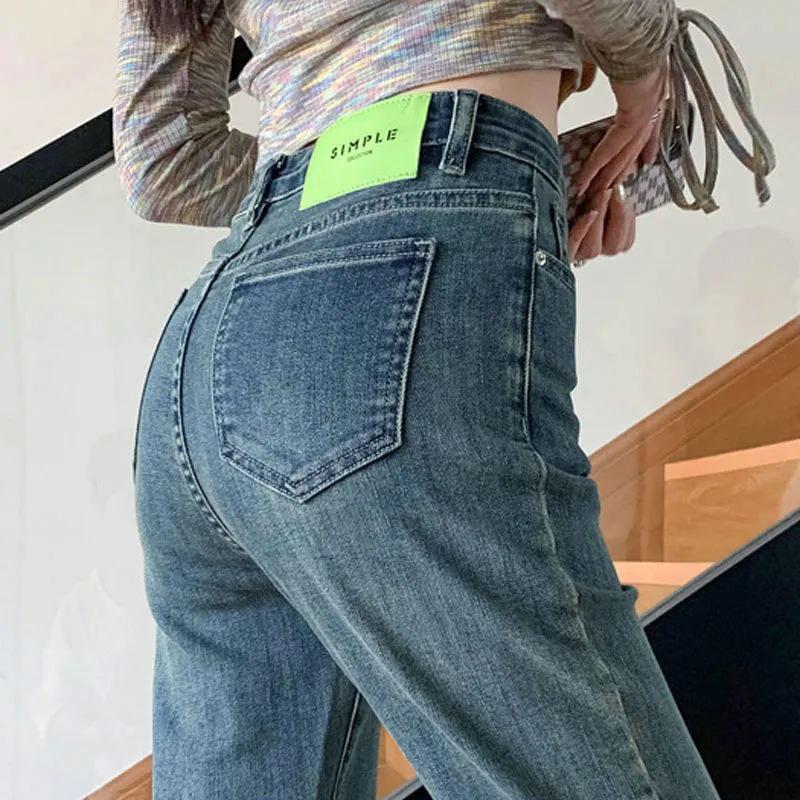 

Design Sense Green Label Women s Retro Slimming Elastic Denim Pants - Small Straight Leg for Pear Shaped Bodies L