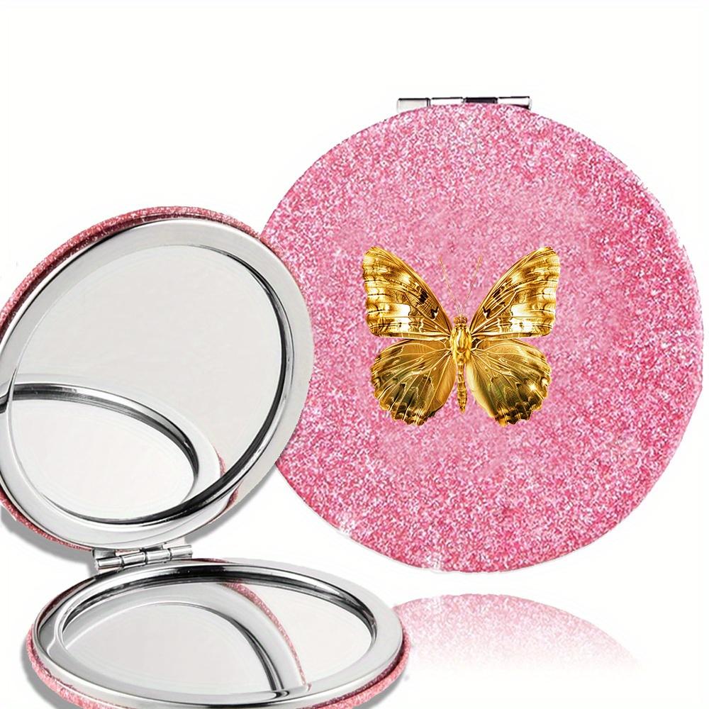 Double Sided Pocket Makeup Mirror Women Facial Beauty Makeup Care Look Glass Portable Beauty Tool Butterfly Pattern Ideal Gift