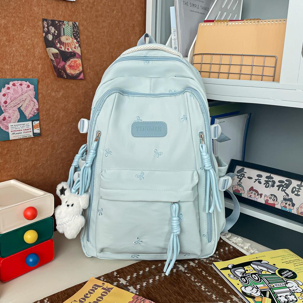 Schoolbag Student School Bag Female Junior High School Student Embroidery Sweet Solid Color Large Capacity High School Casual Backpack Elementary