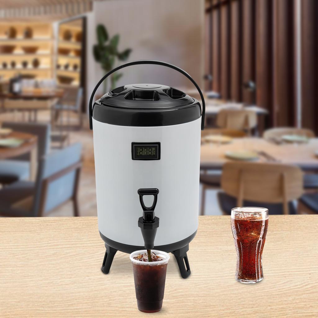 Heißgetränkespender, Isolierter Trinkspender aus Edelstahl, 8 Liter Fassungsvermögen mit Thermometer, 2,11 Gallonen Weißer Trinkbehälter