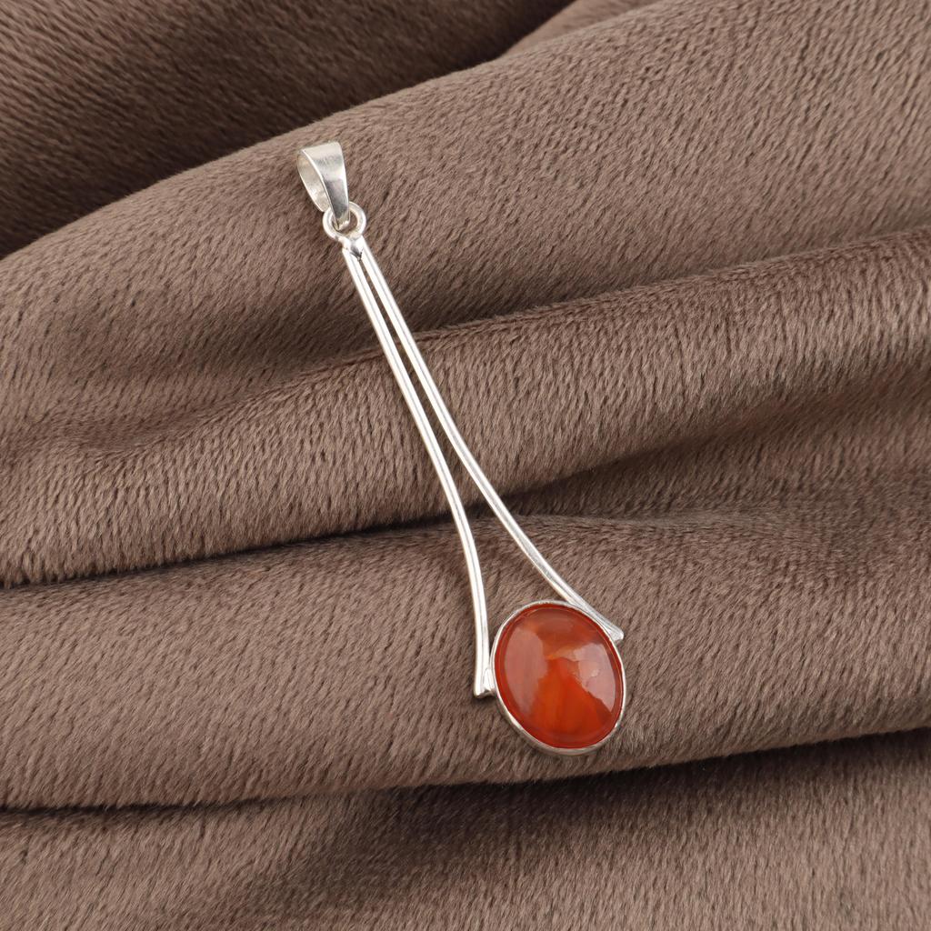 Pietra Preziosa Naturale Corniola Argento Sterling 925 Gioielli Fatti a Mano Pendente di Design 1,79" PP-69-24