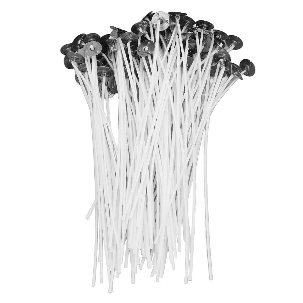 100PCS Mèche de Bougie en Coton 15cm5.9in Ordinaire Blanc Cire de Soja avec Base pour Fabrication de Bougies Parfumées