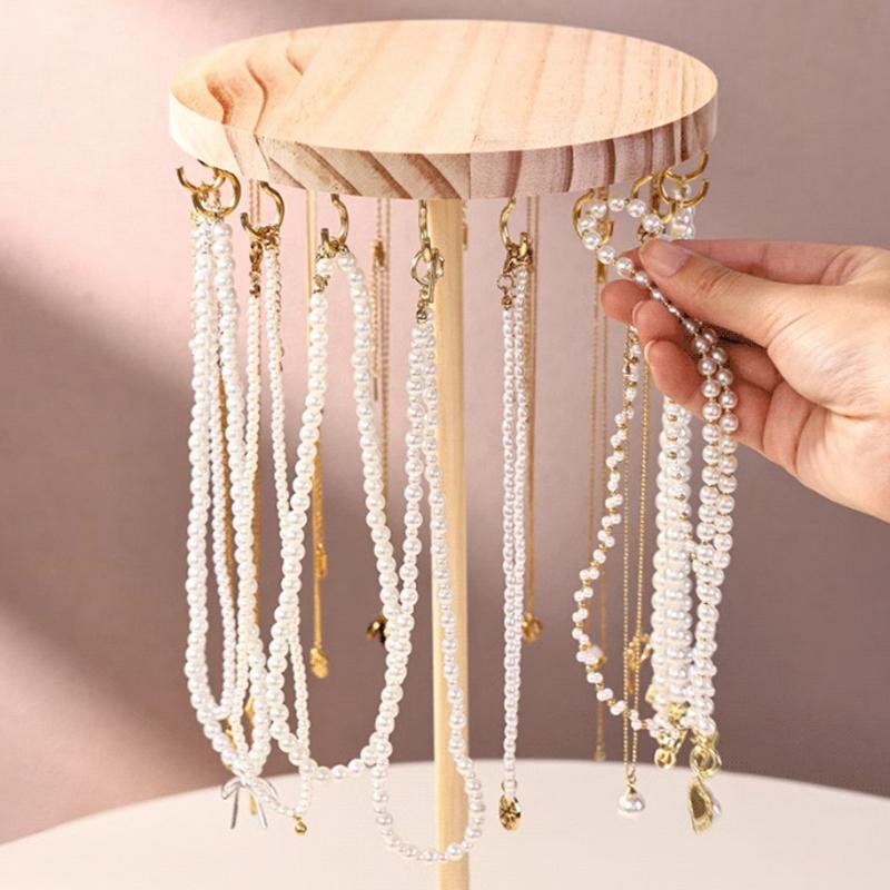 Necklace Holder Organizer Jewelry Tree Stand With 12/18 Metal Hooks Wooden Necklace Display Tower For Home Or Show Selling Use