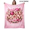 I Love My Mom Rose Butterfly Flannel Blanket, Soft Camping Nap Outdoor Throw for Home Travel Office, Valentine's Day Gift