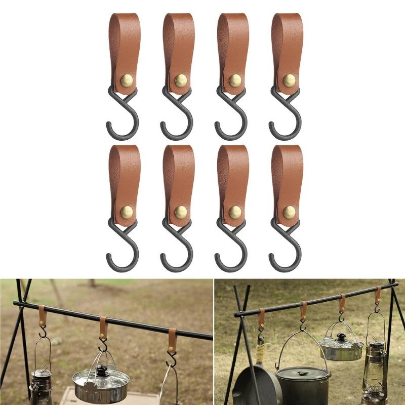 8Pcs Leather S Hook Leather Hook, S Hook S Shaped Hook Coat Hook for Hanging, Camping Hook Hanger Hook for Hanging
