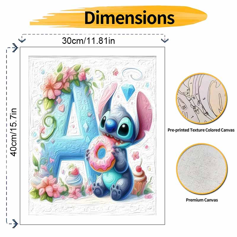Disney Stitch Letter A Donut Flower Oil Paint Digital Painting Art Kit Handmade DIY Painting Kit Home Decor