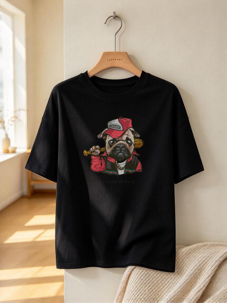 Funny Pug Print Summer Casual Crew Neck Cotton T-shirt for Men Women