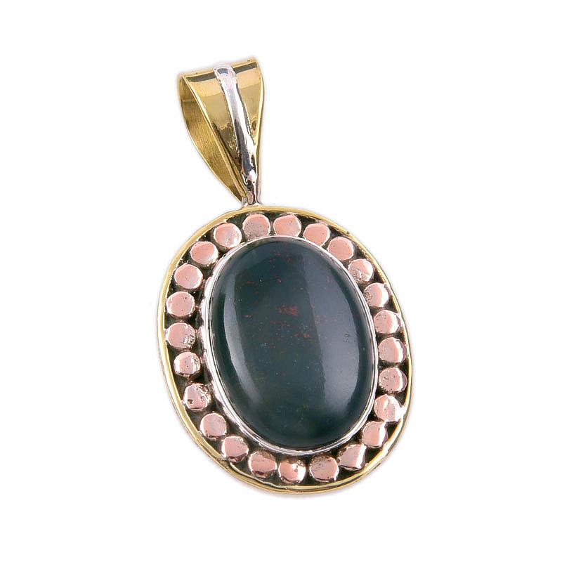 Bijuterii din argint solid 925 cu piatră de sânge naturală pandantiv în două culori 1,50" N7H02