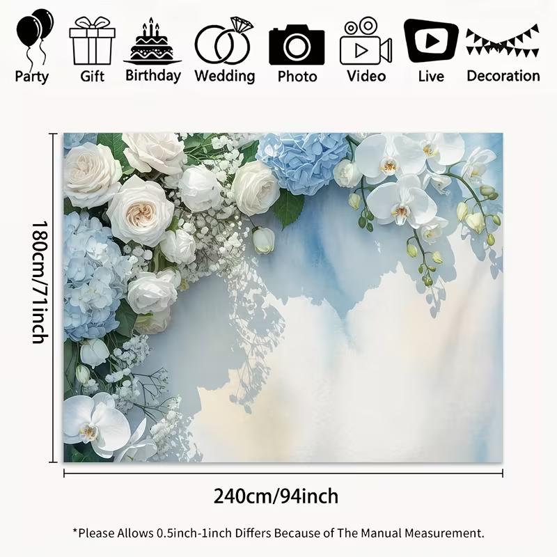 2D Soft Blue Floral Backdrop Wedding Ceremony Photography Background