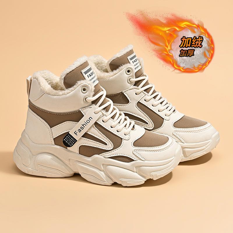 Fleece dad shoes women 2025 winter new Korean version warm high-top sports shoes student cotton shoes ins trendy shoes A09
