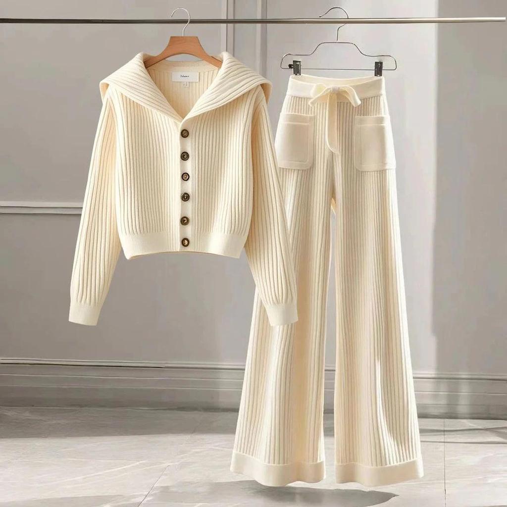 2025 Spring Women's High-End Soft Knit Top & Slimming Straight Leg Pants Suit