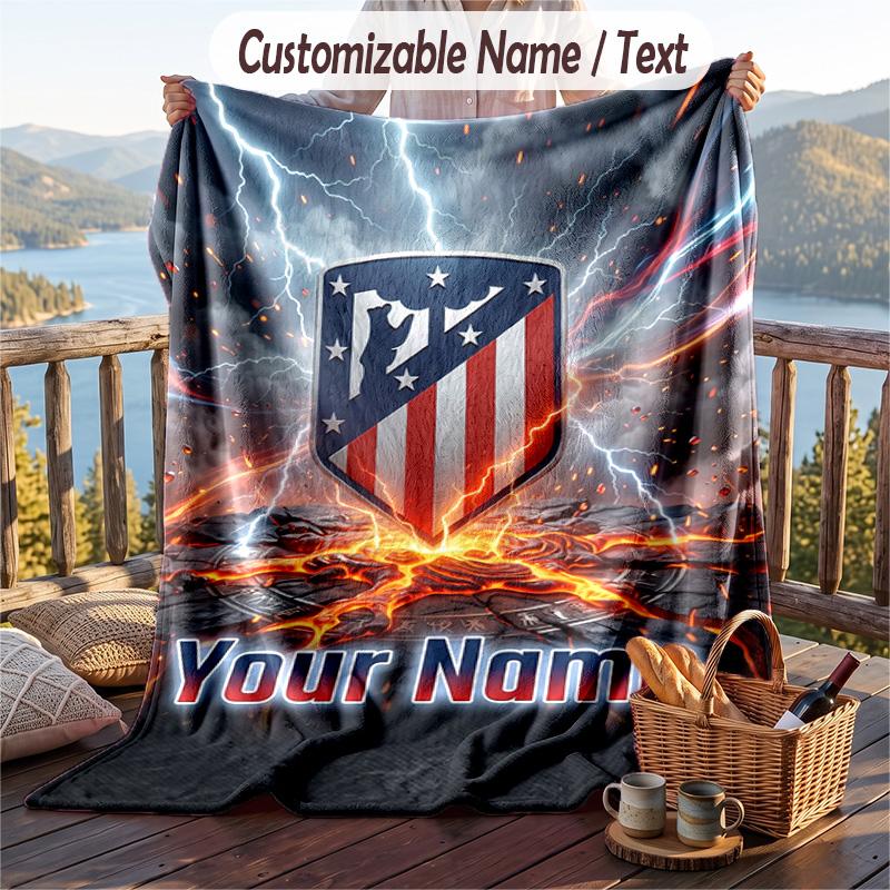 Pătură de flanelă cu imprimeu Atletico Madrid Nume personalizat Text Pătură moale pentru canapea pat