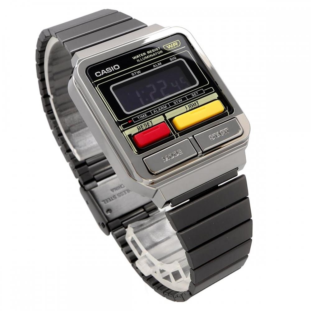 Casio Montre numérique CASIO Vintage Series A120WEGG-1B unisexe avec bracelet en métal gris foncé métallisé modèle outre-mer