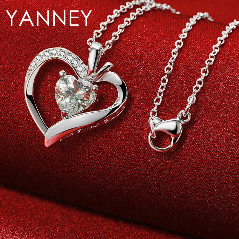 New 925 Sterling Silver 16-30 Inches Luxury AAA Zircon Heart Necklace For Women Fashion Wedding Party Gift Jewelry Charm