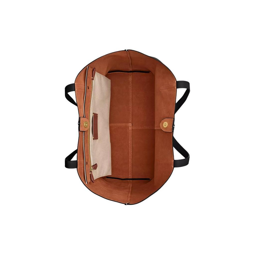 Coach North 32 Metalen Logo Leren Tote Bag met textuur Dames tote Messing Zwart CR664-B4BK
