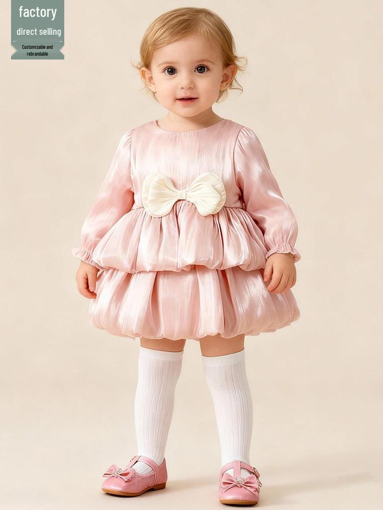 Spring & Autumn Newborn Tutu Bodysuit: Baby Girl Full Moon 100-Day Celebration Dress with Diaper Cover.