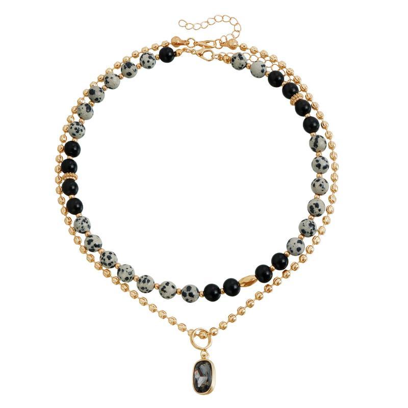 1/2Set Vintage Stone Black Bead Double Layer Necklace Style Jewelry For Women Daily Use
