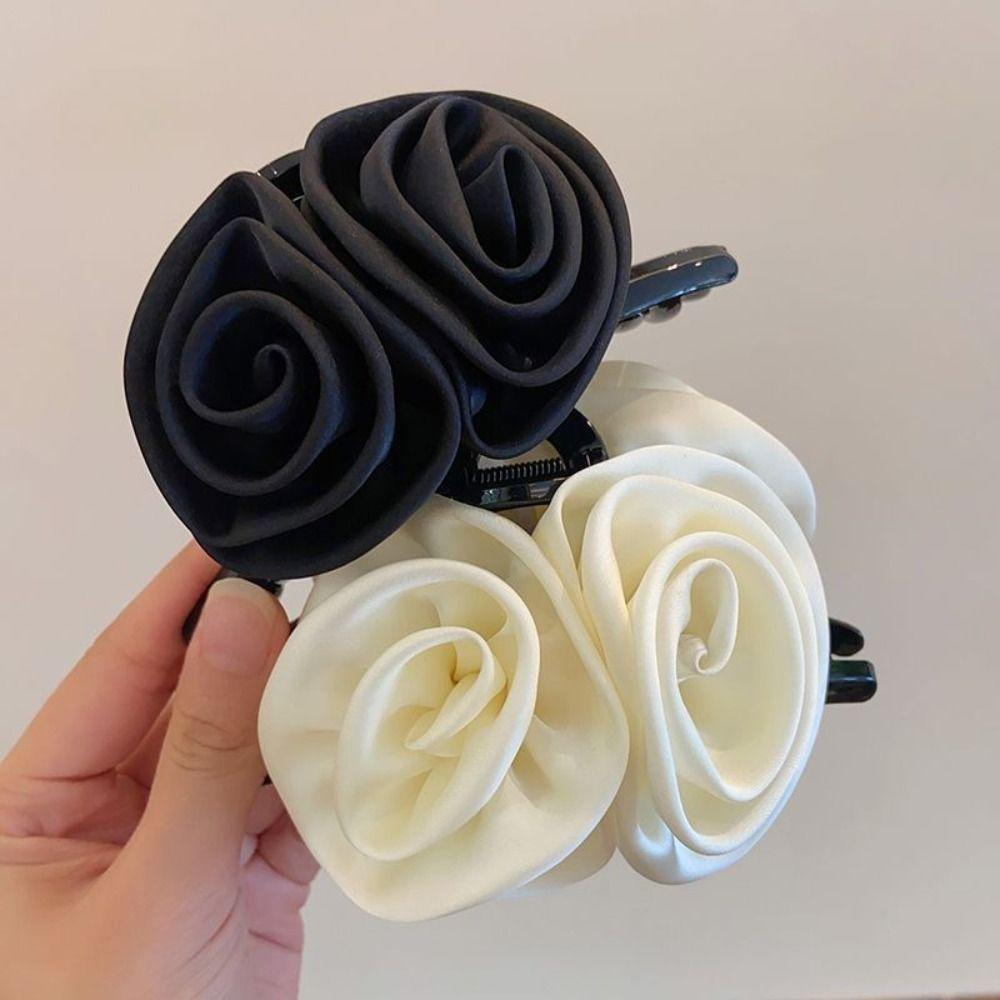 Korean Style Flower Hair Claw Hair Grab Clip Large Size Hair Claw Red Rose Hair Clip  Streetwear