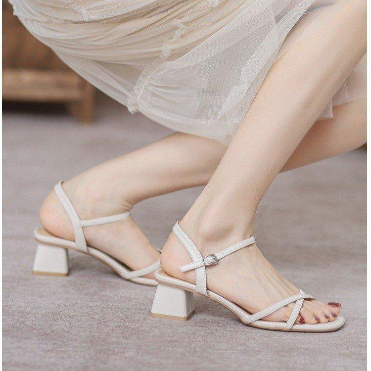 One Word with Sandals Women's Skirt Summer New Soft Sole Not Tired Feet Women's Thick Heel Medium Heel High Heel Shoes