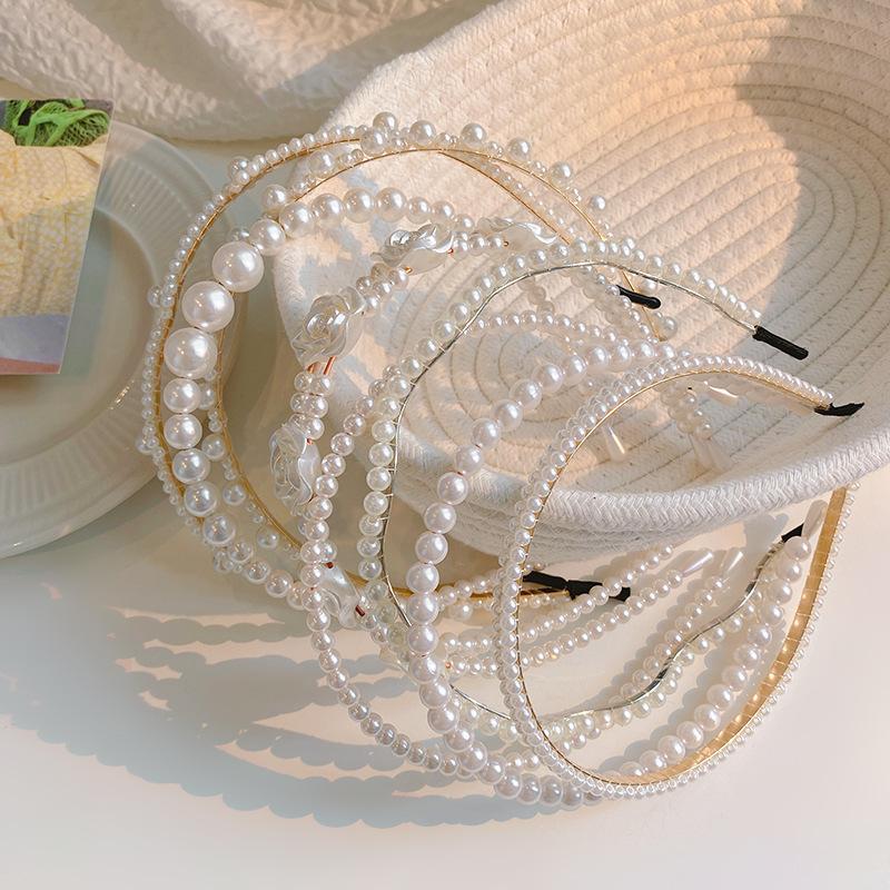 Mode Full Pärla Hårband Elegant Enkelt Blomma Kvinnor Hårbygel Band Pannband Infattning Flickor Håraccessoarer Huvudsmycke