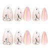 French White Gradient Rhinestone Almond-Shaped Fake Nails