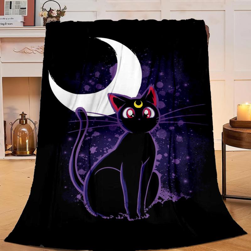 1PC Lunar Cat Magic Night Flannel Blanket Gift, Suitable for Both Men And Women, Soft Ideal for Beds And Sofa, Birthday Or Christmas Gift