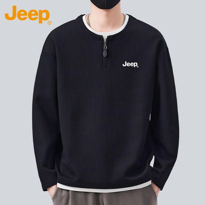 Jeep Men's Faux Two-Piece Half-Zip Long Sleeve Sweatshirt