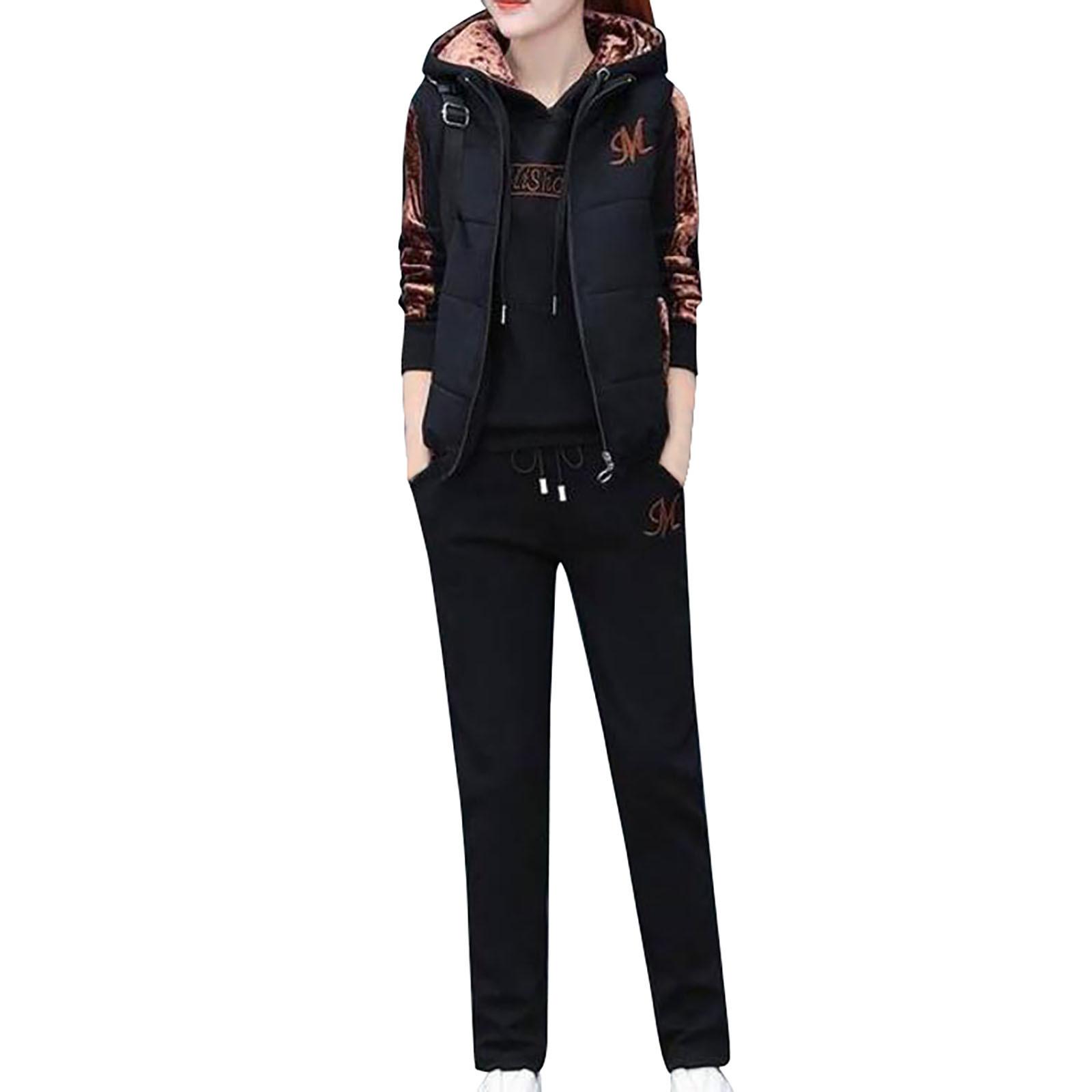 

Мягкая и плотная спортивная одежда для женщин зимой 2023 года, новый большой повседневный комплект из трех предметов, зимний модный свитер XXL чёрный