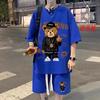 Korean Fashion Streetwear Hip Hop Rock Casual Short Suit Funny Bear Tshirts Shorts 2 Piece Set Summer Tracksuit Clothes For Men