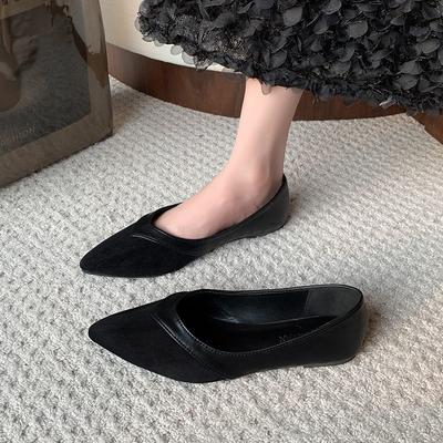 Sapatos de bico fino confortáveis profissionais de boca rasa salto baixo para o trabalho de fundo plano populares sapatos de trabalho femininos 2025 novo versátil pequeno aroma