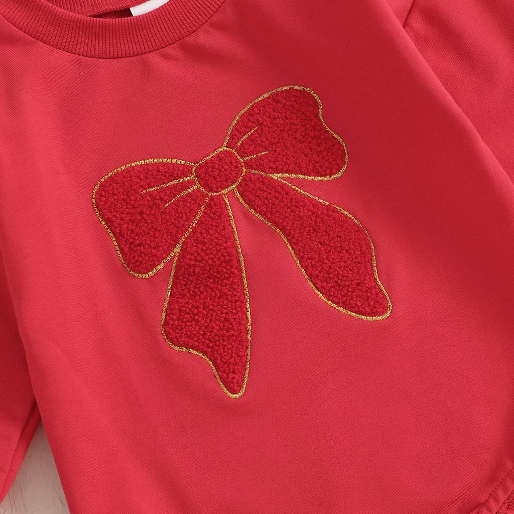 Baby Girl Fall Sweatshirt Romper Bow Embroidery Long Sleeve Crew Neck Bubble Jumpsuit 