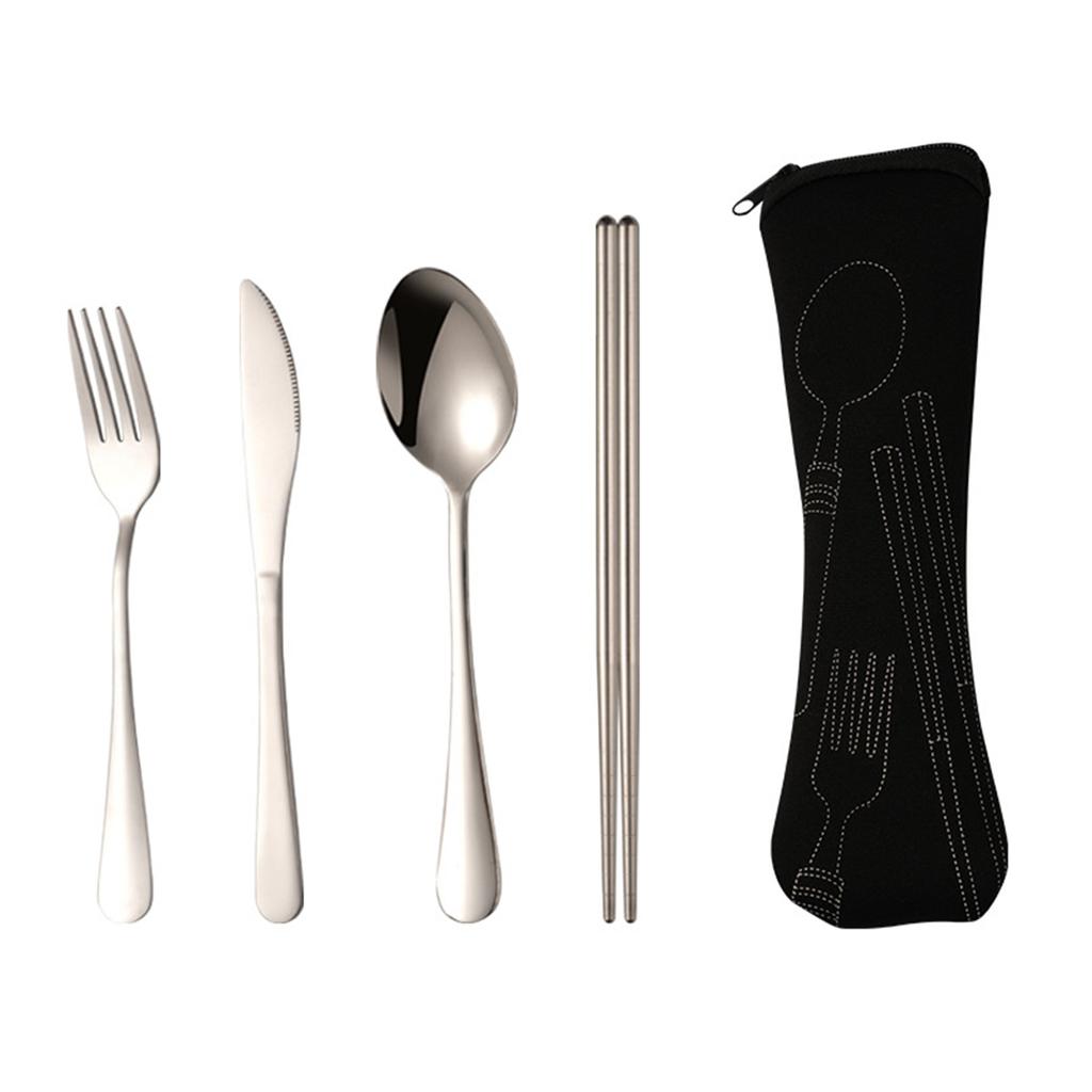 3Pcs Tableware Stainless Steel Cutlery Set Knife Fork And Spoon  Dinnerware  Case Travel Camping Accessories With Portable