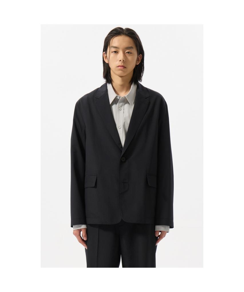 Customellow Navy Relaxed Fit Striped Setup Jacket Cwjam25423Nyd