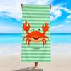 Cute Ocean Animal Beach Towel Large Red Crab on Green Stripes Microfiber Towel for Beach and Pool